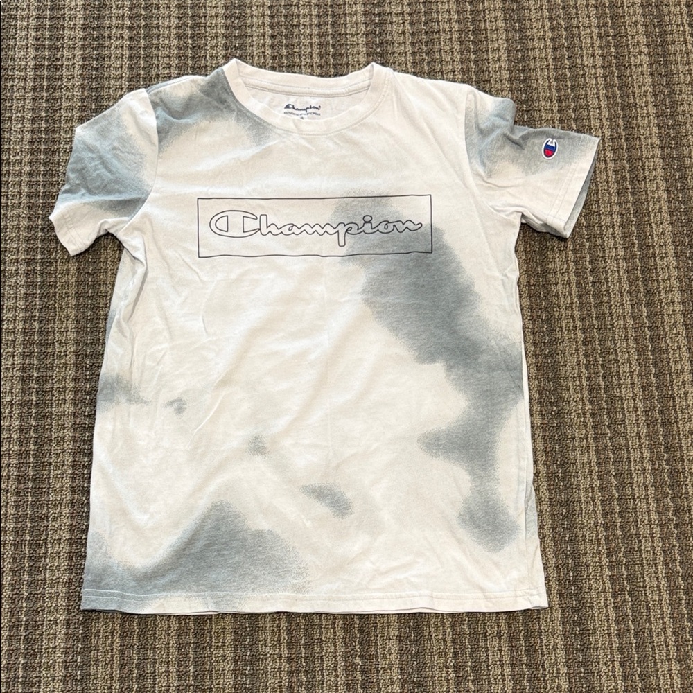 Champion White & Gray Tie-Dye Logo Short Sleeve Tee